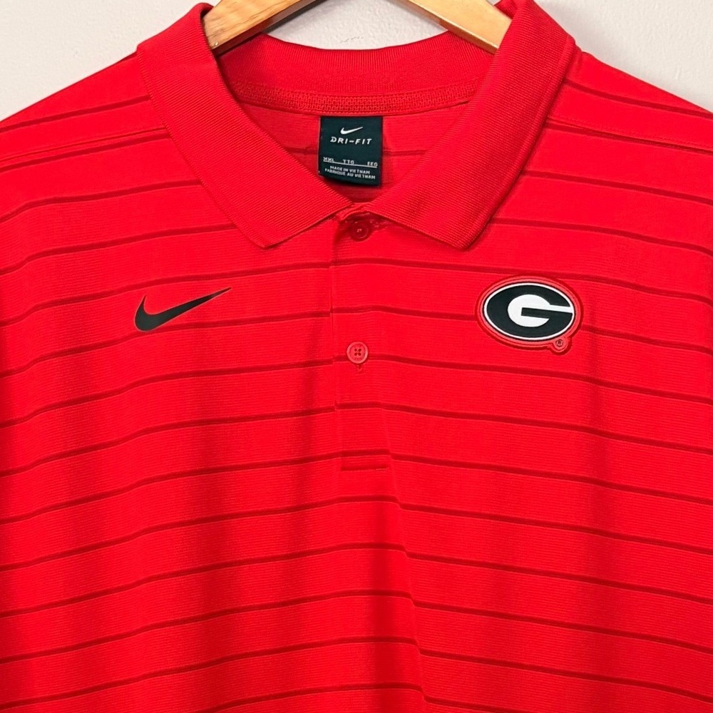 Nike Polo Shirt Men XXL Red Black Striped Georgia Bulldogs Dri-FIT Short Sleeve